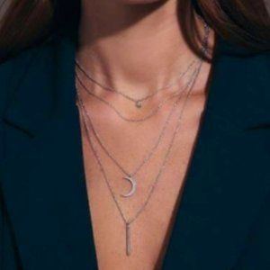 Sterling Forever Crescent & Bar Multi Layer Necklace in Silver